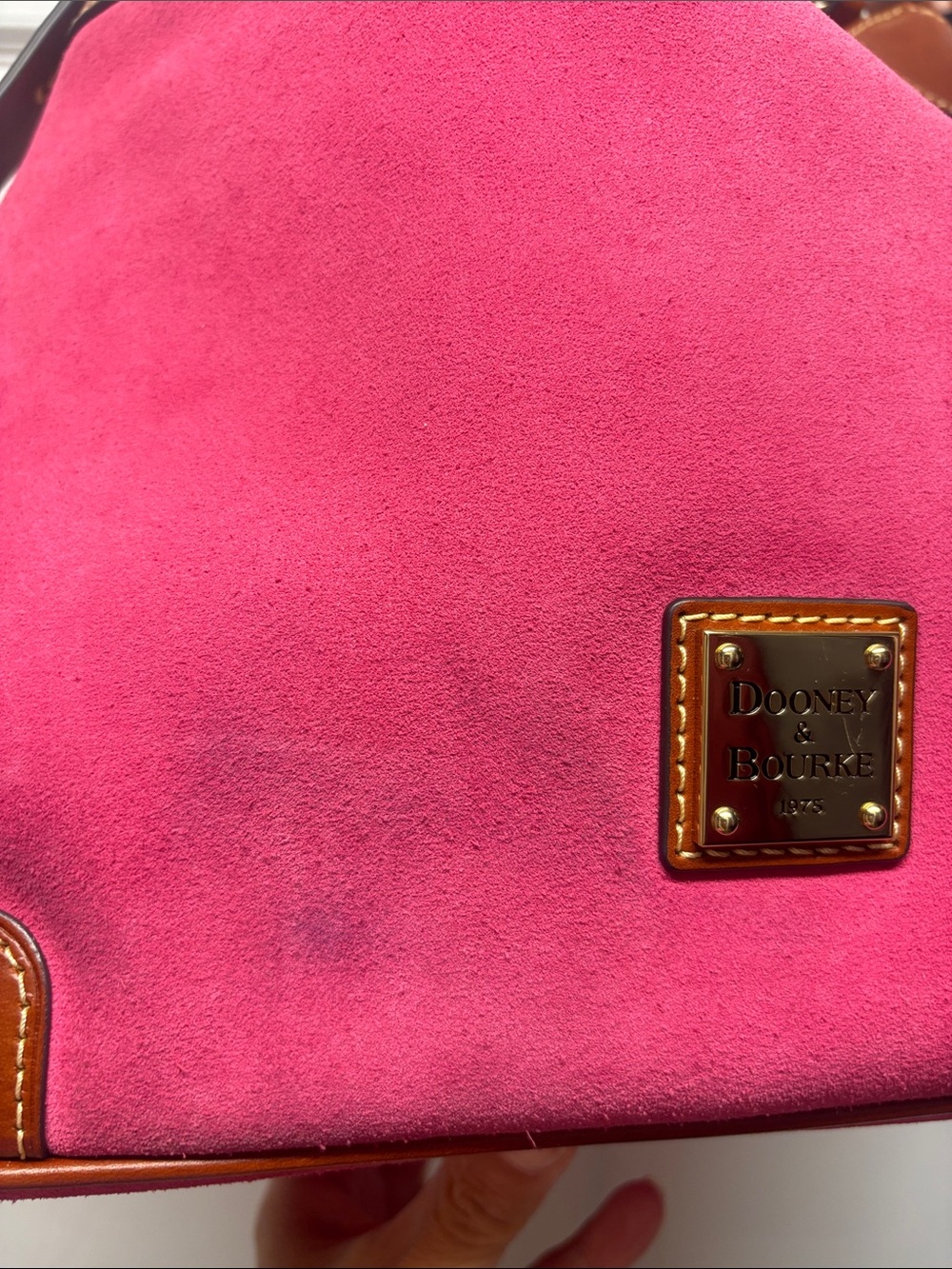 Dooney & Bourke Pink Suede Hobo Shoulder Bag & Brown Leather Trim Gold Hardware - Picture 8 of 11